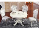 欧式实木雕花餐桌 韩式象牙白橡木圆餐台饭桌