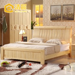 清晨家具 实木床 双人床 1.8米环保松木床现代中式床储物高箱床