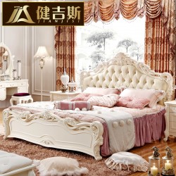 健吉斯家具 欧式床双人床 真皮法式床 田园公主床婚床 橡木实木床