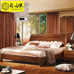 自由巢 现代新中式实木床 1.5/1.8米高箱储物双人床 家具特价床