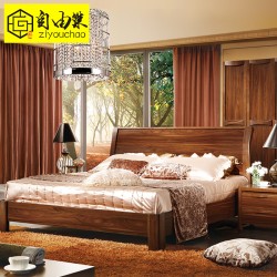自由巢 现代新中式实木床 1.5/1.8米高箱储物双人床 家具特价床