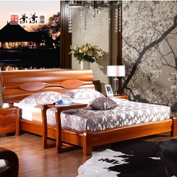 叶叶 高端柚木纯实木床 1.8米双人床 高箱床 中式实木家具801