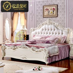 拉菲曼尼家具 欧式床 双人床 法式床 橡木实木床 真皮田园公主床