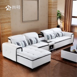 尚顿 时尚真皮沙发 简约客厅沙发组合 进口高档皮艺转角沙发家具