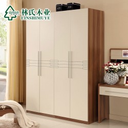林氏木业板式四门衣柜 立柜现代简约卧室开门1.6米大衣橱家具QD02
