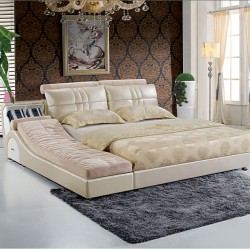 江彬简约现代 欧式真皮床榻榻米双人床1.8米