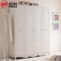 和购家具 卧室大衣柜白色木质衣柜田园衣柜四门儿童衣柜实木HG082