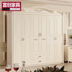 衣柜 家具法式衣柜 欧式衣柜 田园实木六门组合大衣橱象牙白包邮