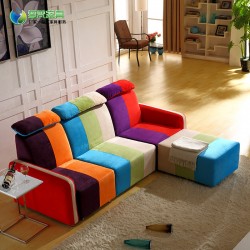【梦梵】现代客厅布艺沙发 条纹彩色小户型布艺沙发组合