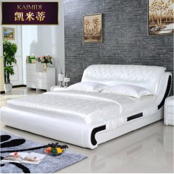 热销新款 现代真皮床婚床 1.5米/1.8米双人床 皮艺软床 卧室家具
