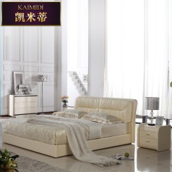 新款真皮床 1.8米双人床 软包床 休闲卧室组合 真皮婚床优雅软靠