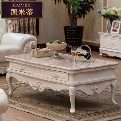 欧式大理石实木象牙白茶几 客厅高档抽屉储物 厂家特价直销