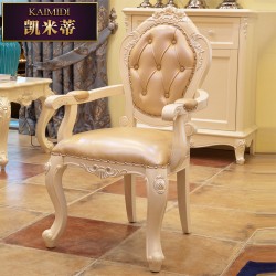 欧式餐椅 法式真青皮布艺餐桌椅 纯实木雕花 餐厅8908-2 厂家直销