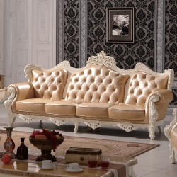 法式沙发组合 全真皮沙发法式客厅 皮艺实木雕花8901-2 特价直销