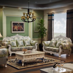 纯实木雕花 法式布艺沙发 田园欧式 仿古白123组合68-5 厂家直销