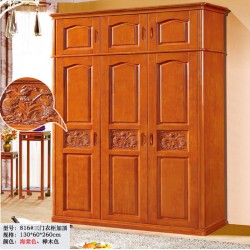 批发顺德家具橡木套房床头柜妆台衣柜三门加顶衣柜816#
