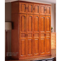 批发橡木实木家具衣柜储物柜五门开门2.0米加顶衣柜206#