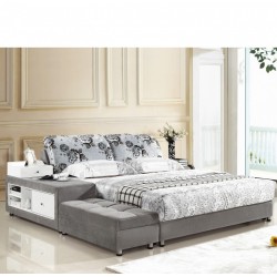 布艺床榻榻米床1.8米简约现代双人床可拆洗储物布床婚床