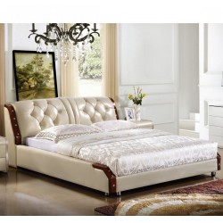 水晶扣真皮床 拉扣简欧双人床  带木架皮床 厂家直销