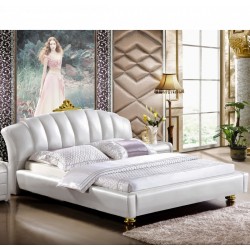 现代简欧皮床欧式双人床白色真皮贴金箔 出口俄罗斯外贸佛山