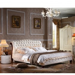 欧式高档皮床真皮床1.8米双 床婚床 时尚水晶扣简欧软床