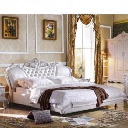 欧式进口皮床 实木贴银箔雕花床  法式双人床 厂家直销