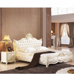 欧式皮床 实木贴金铂双人床 法式真皮床 简欧大床