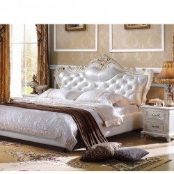 欧式床 法式真皮床 1.5米公主床 1.8米双人大婚床 纯白实木太子床