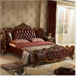 奢华欧美式实木真皮艺婚床 双人1.8米法式新古典宫廷家具