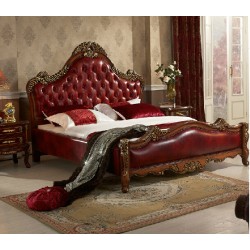 别墅家具 奢华欧美式真皮艺大床 1.8米双人法式实木婚床