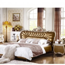 仙梦缘欧式床1.8米 双人床皇室家具 真皮床实木架公主床