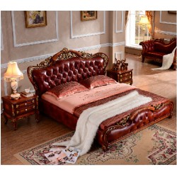 欧式床 时尚橡木双人床 古典床1.8米美式床 时尚真皮床