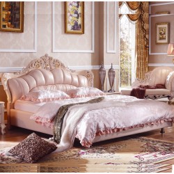 欧式床真皮 法式床双人粉色 太子床1.8米牛皮