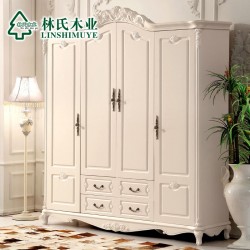 林氏木业法式田园韩式四门木质衣柜白色欧式整体大衣橱家具KD620