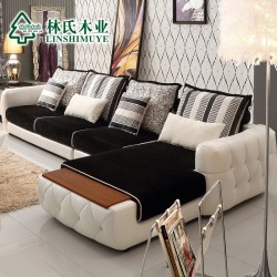 预林氏木业现代简约欧式皮布沙发组合客厅布艺沙发转角家具2033