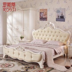 罗斯蒂 欧式床双人床实木床田园床法式床1.8米真皮1.5米婚床BT326