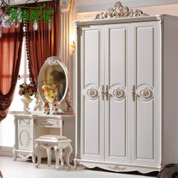 欧式衣柜 实木简易衣柜 组装储物衣橱 三门衣柜 特价808