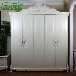 实木衣柜 法式田园五门衣柜 简易储物收纳衣橱 现货5821