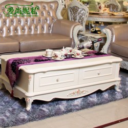 欧式茶几 白色板式茶几 带抽储物长方形茶几品牌特价882