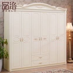 欧式衣柜6六门大衣柜实木质卧室家具象牙白色田园组合推拉门衣橱