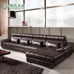 林氏木业现代美式皮艺沙发客厅转角大户型羽绒皮沙发组合家具2045