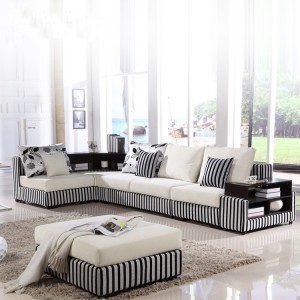 宜家简约现代实木转角储物布艺沙发组合 可拆洗客厅沙发