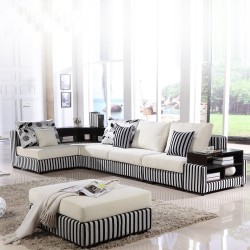 宜家简约现代实木转角储物布艺沙发组合 可拆洗客厅沙发