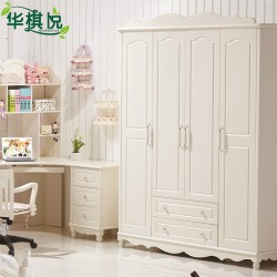 华棋悦家具韩式四门实木衣柜田园衣柜欧式象牙白板木结合衣橱特价