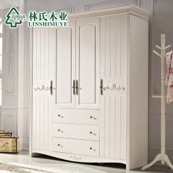 林氏木业韩式田园风格实木衣柜卧室立柜四门开门整体大衣橱家具D5