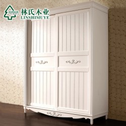 林氏木业韩式田园风格实木衣柜 卧室推拉门整体大衣橱家具KD126