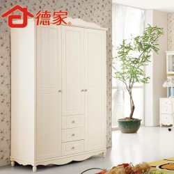 德家家具 韩式三门衣柜 实木 木质衣柜整体衣柜 欧式 衣橱衣帽间