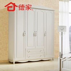 德家韩式家具 衣柜 欧式 实木 整体衣柜 四门柜 田园 衣橱 衣帽间