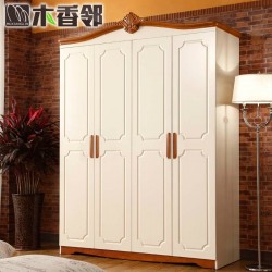 木香邻 美式乡村实木衣柜 地中海四门大衣柜 4门衣橱环保卧室家具