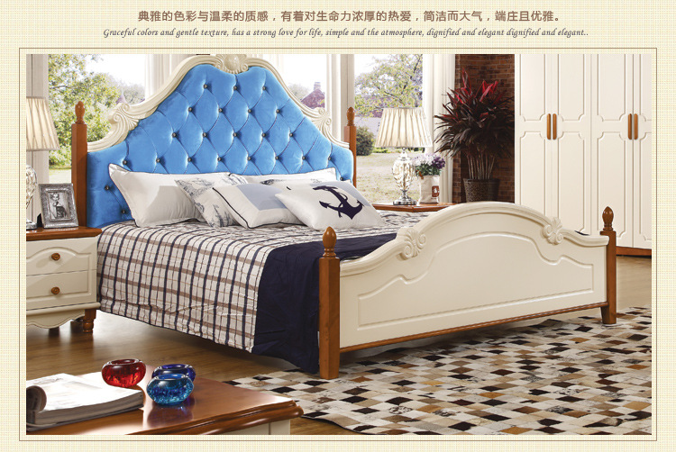 厂家直销地中海双色8003B床实木白橡木双人床欢迎选购